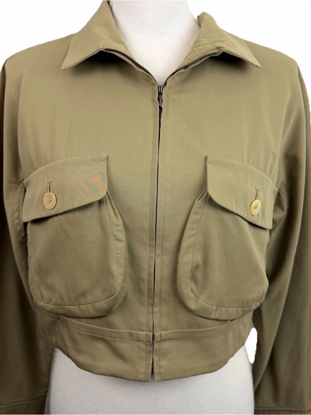 Jil Sander | Khaki Tan Zip Cropped Utility Jacket - Picture 2 of 11